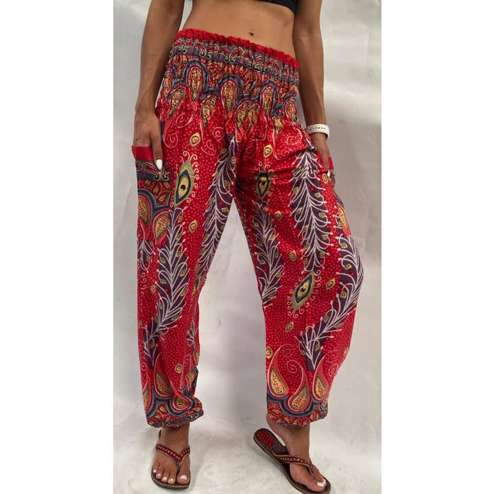 Ethnic print silk trousers with exterior pocket. for wholesale by Tibet Boutique España