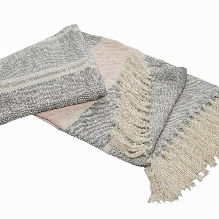 Multi Touch of Blush Striped Throw Blanket with Fringe for wholesale on Faire1