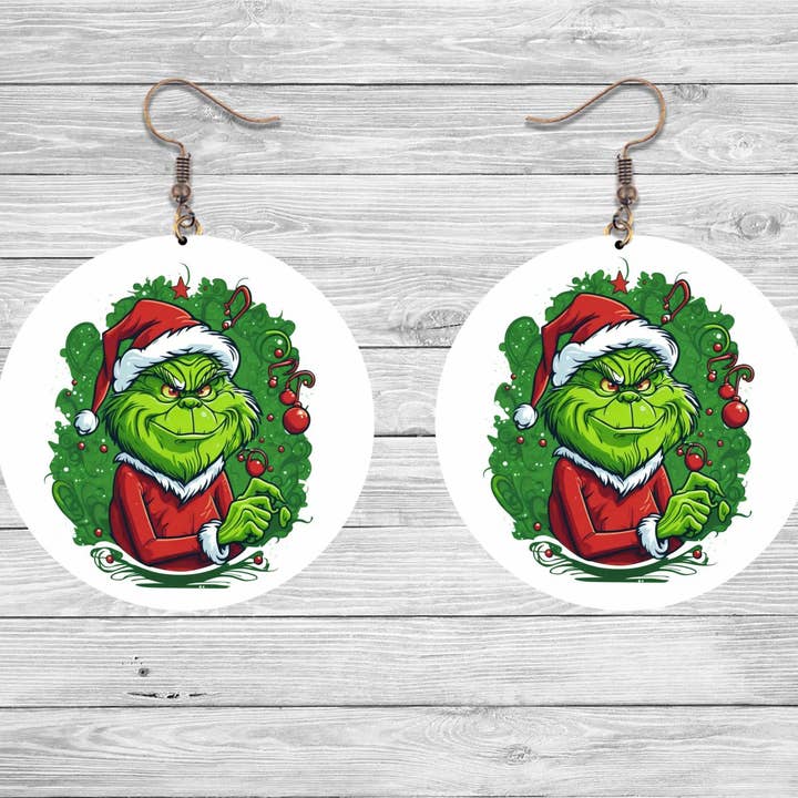 Grinch Christmas Earrings, Grinch Jewelry, Grinch Earrings, for wholesale by Shades Jewelry & Gifts