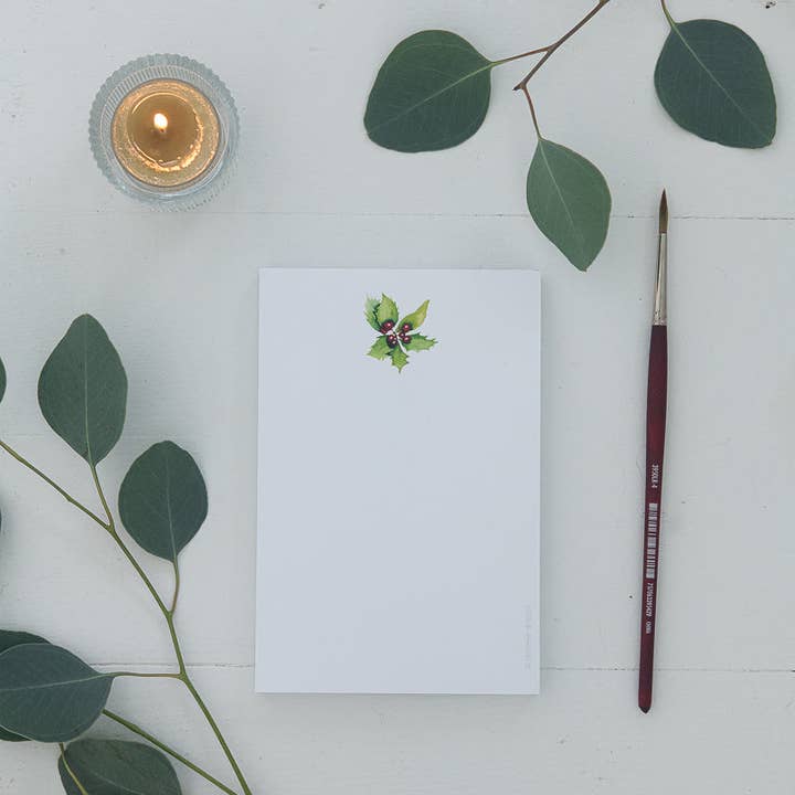 Holly Watercolor Mini Notepad | Winter | Christmas for wholesale by Finding Silver Pennies