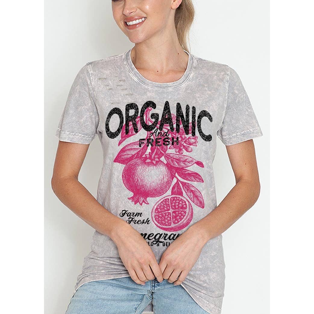 2&moon - Wholesale Screen Printed T-Shirt - Women's - FARM FRESH POMEGRANATE MINERAL WASH TEE1