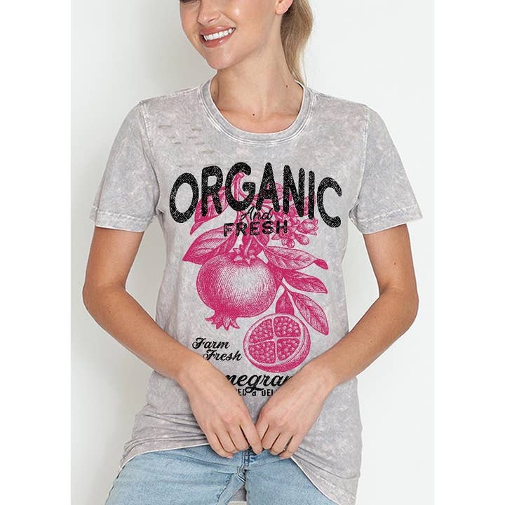 2&moon - Wholesale Screen Printed T-Shirt - Women's - FARM FRESH POMEGRANATE MINERAL WASH TEE1