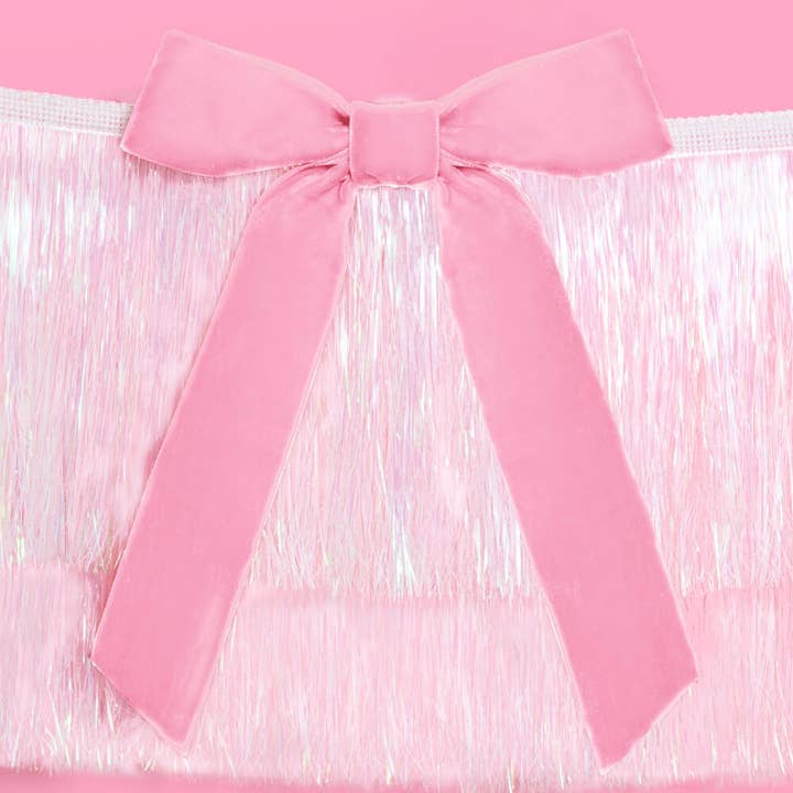 xo, Fetti - Wholesale Banner - Bow Bliss Banner - layered fringe + velvet bows, pink, 6 ft