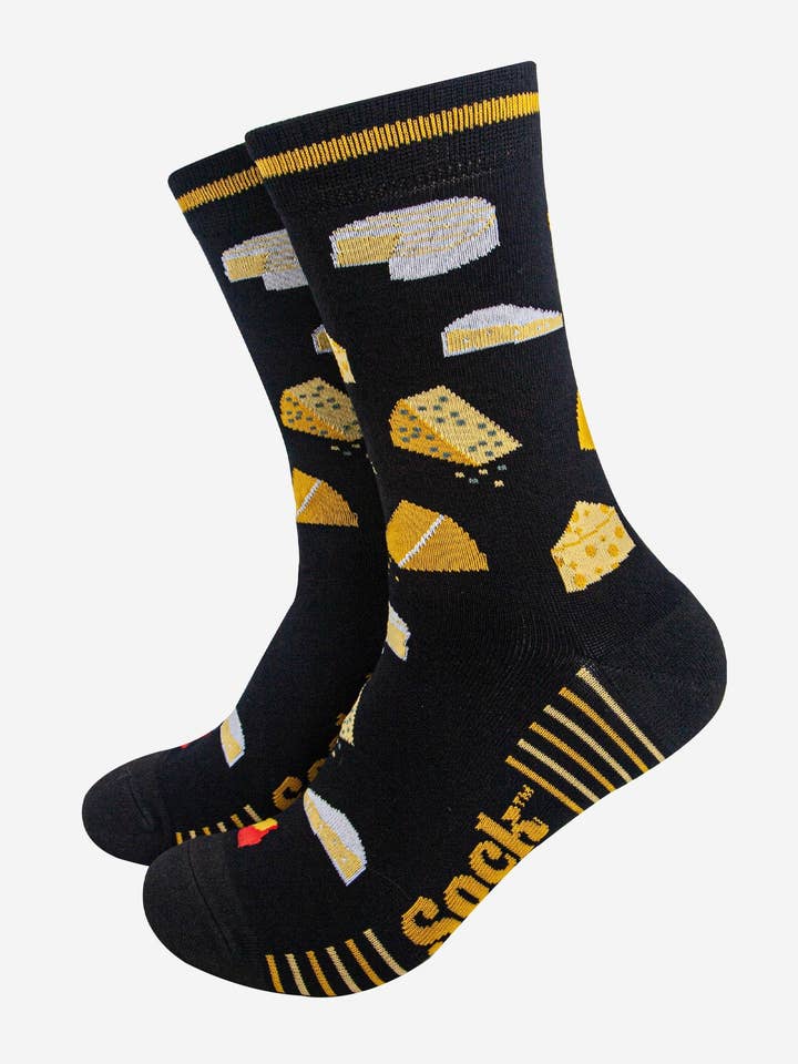 Men's Bamboo Socks - Black, Cheese for wholesale by Sock Talk