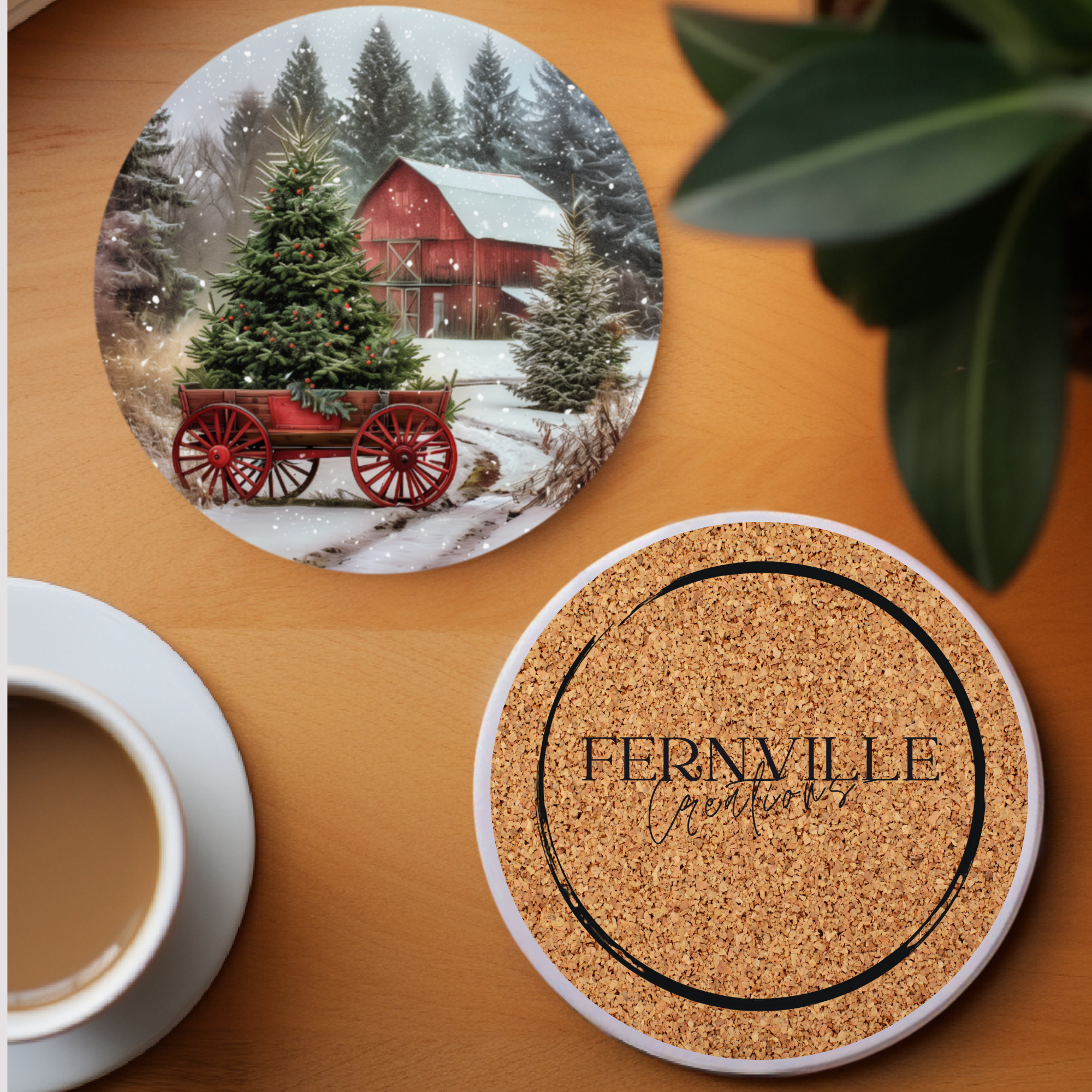 Fernville Creations - Wholesale Coasters - Christmas Scene Coaster, Rustic Charm, Farmhouse Elegance6