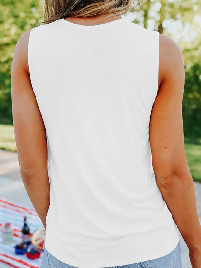 White Talk To Me Goose Graphic Tank Top for wholesale on Faire