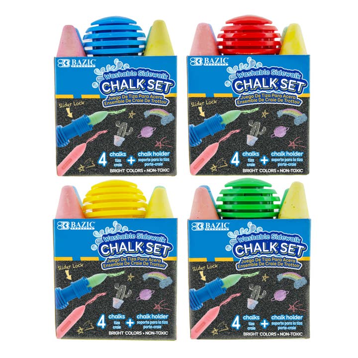 BAZIC Products - Wholesale Chalk - 4 Sidewalk Chalk & 1 Chalk Holder