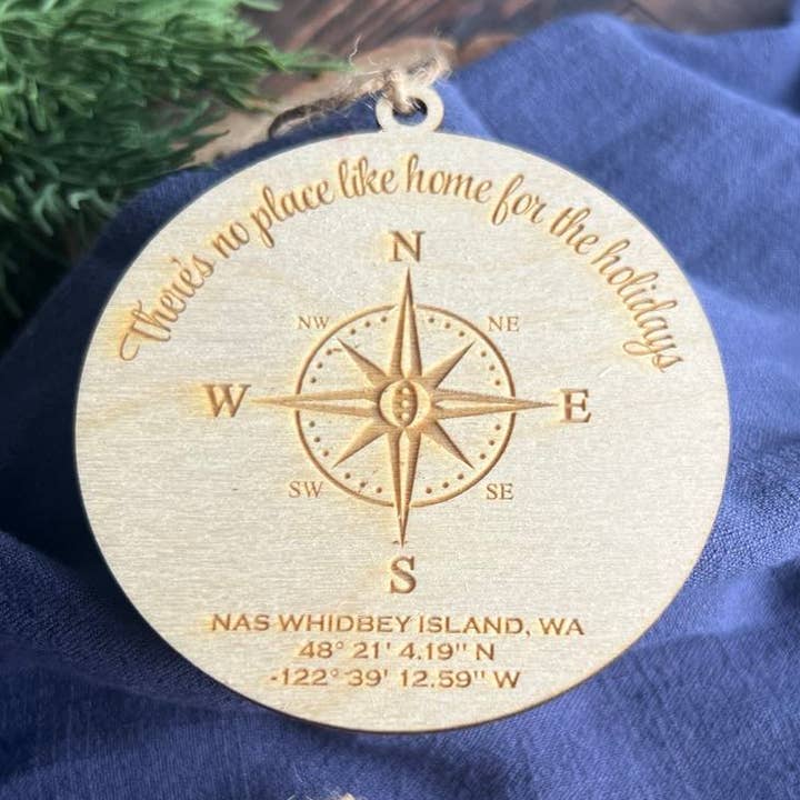 Compass Location Wooden Ornament There's no place like home for wholesale by Chamness' Crafty Corner