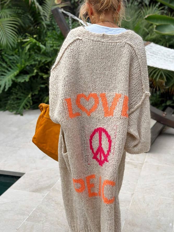 Rosa Clothing - Wholesale Cardigan - Women's - Love & Peace Exposed Seam Knit Sweater Long Cardigan7
