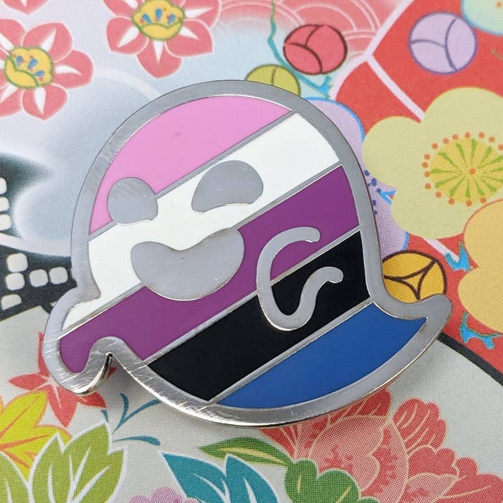 Genderfext - genderfluid pride, LGBTQIA+ ghost enamel pin for wholesale by Cunning Linguist Co.