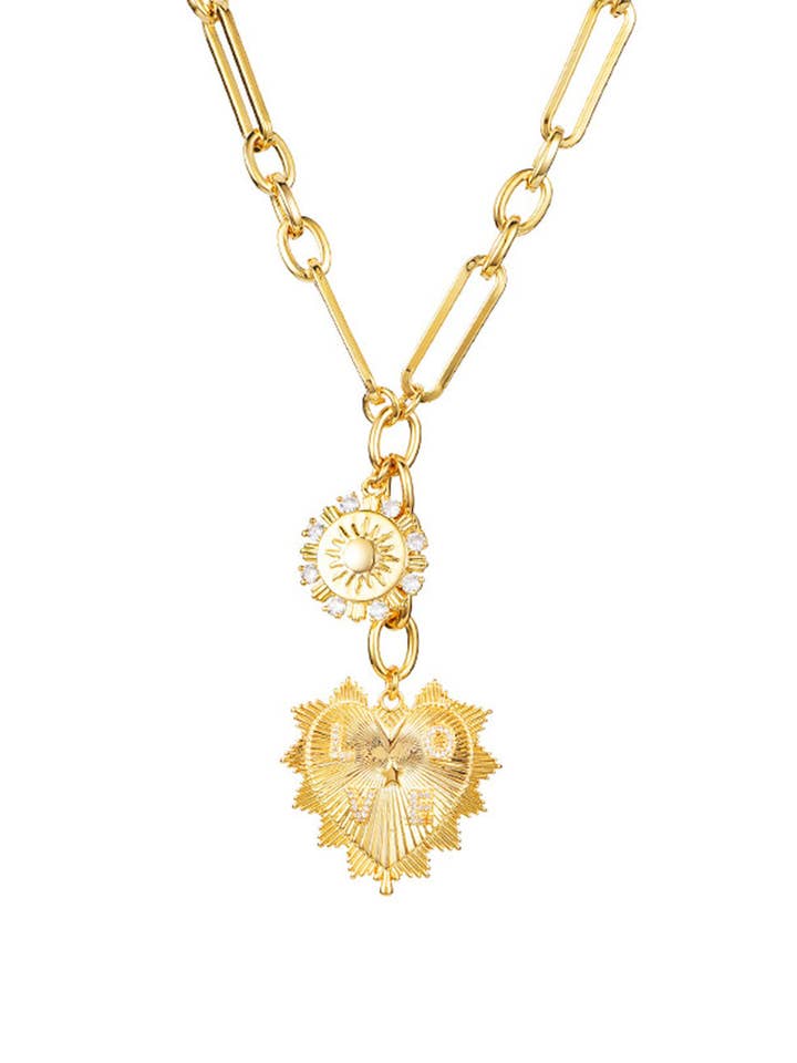 Gold Plated Sun Heart Pendant Necklace DP25E792 for wholesale by Dipped Shop
