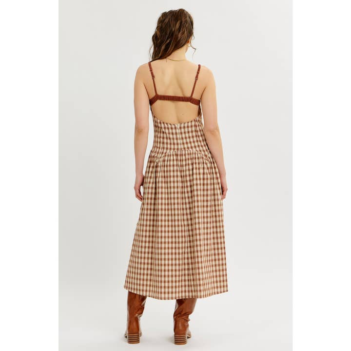 idem ditto - Wholesale Dress - Women's - PLAID MIDI DRESS WITH RUCHED BUST AND OPEN BACK25