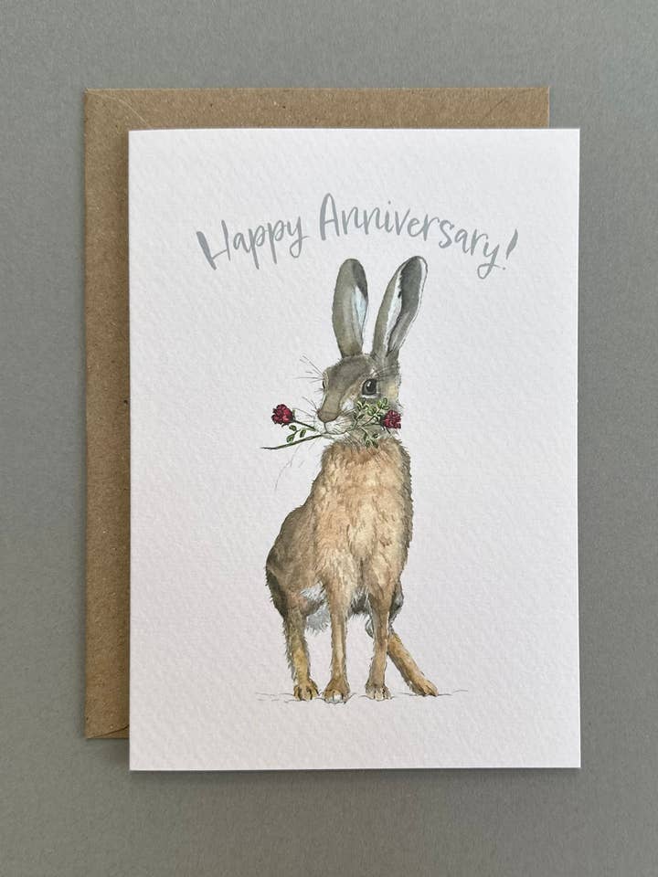 Hare with Roses Anniversary Card for wholesale by Ted 'n' Tails