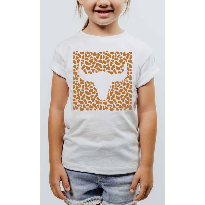 T-shirt con grafica Leopard Western Skull per bambini per la vendita all'ingrosso da parte di Kids By Kissed Apparel