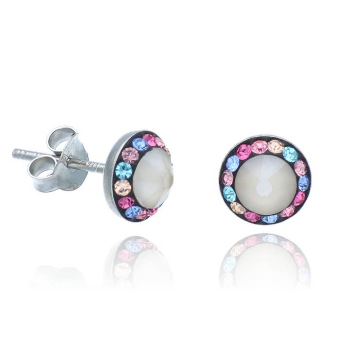 Sterling Silver Round Earrings with Multicolor Brilliants for wholesale by Las Joyas de Amanda