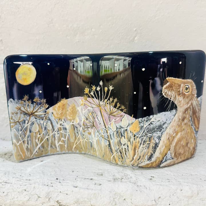 Ally Glass Studio – wholesale Decorative tabletop object – Moon Hare Midnight Meadow