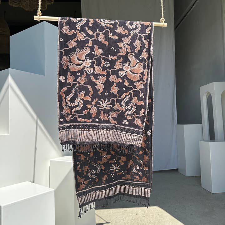 Office Objets - Wholesale Coverlet - Black and brown printed batik, Indonesian ceremonial fabric 185x5034