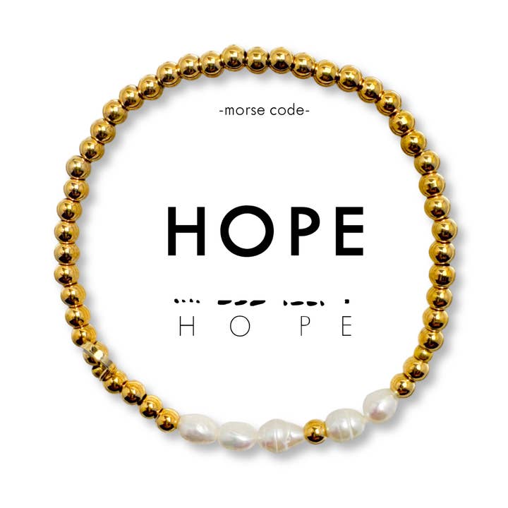 Morse Code Pearl & Gold Waterproof Beaded Bracelet | HOPE for wholesale by ETHICGOODS