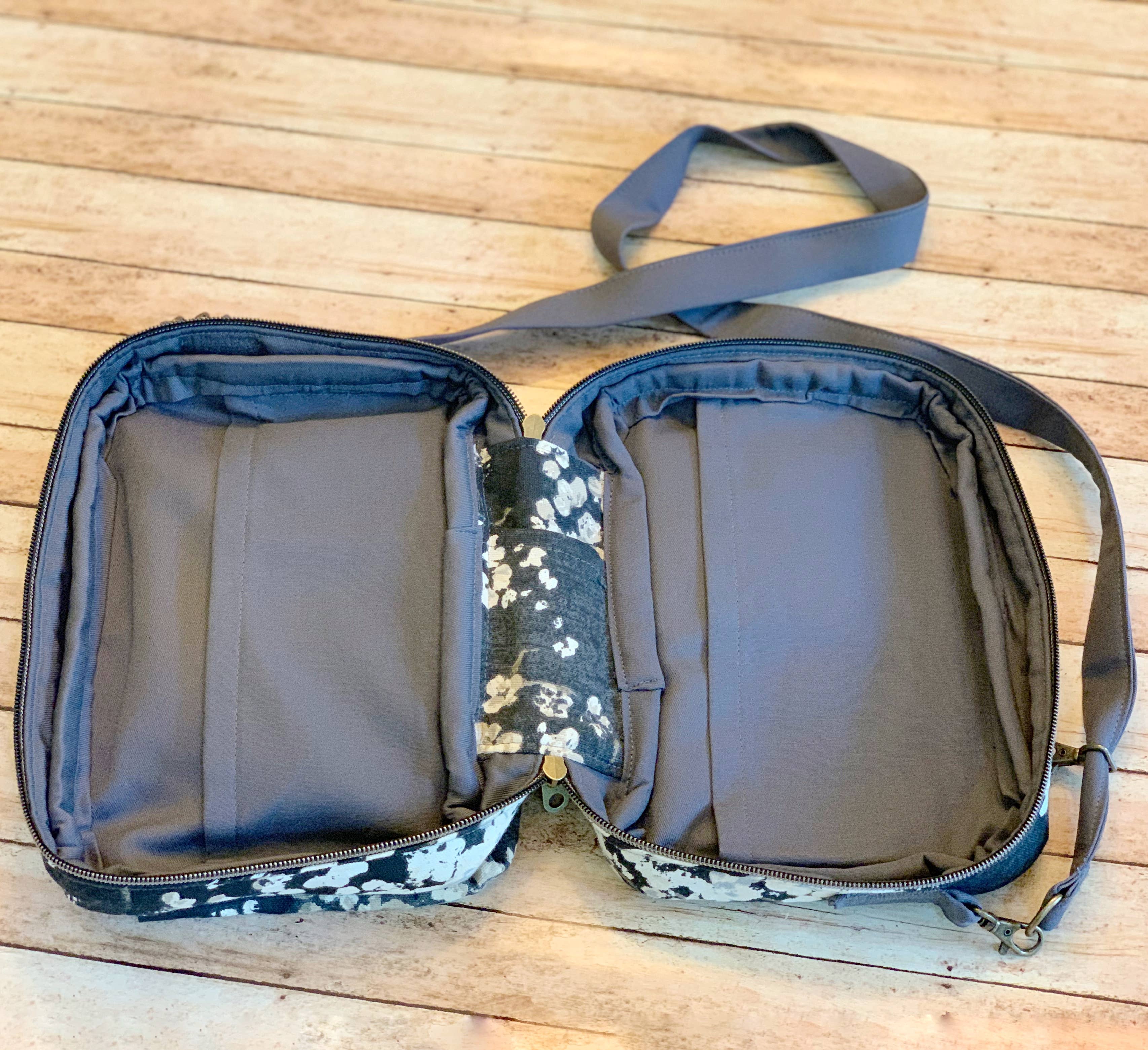 Modesty n Mind - Wholesale Bible Cover - Purse Style Bible Cover - Floral & Gray Canvas Bible Bag4