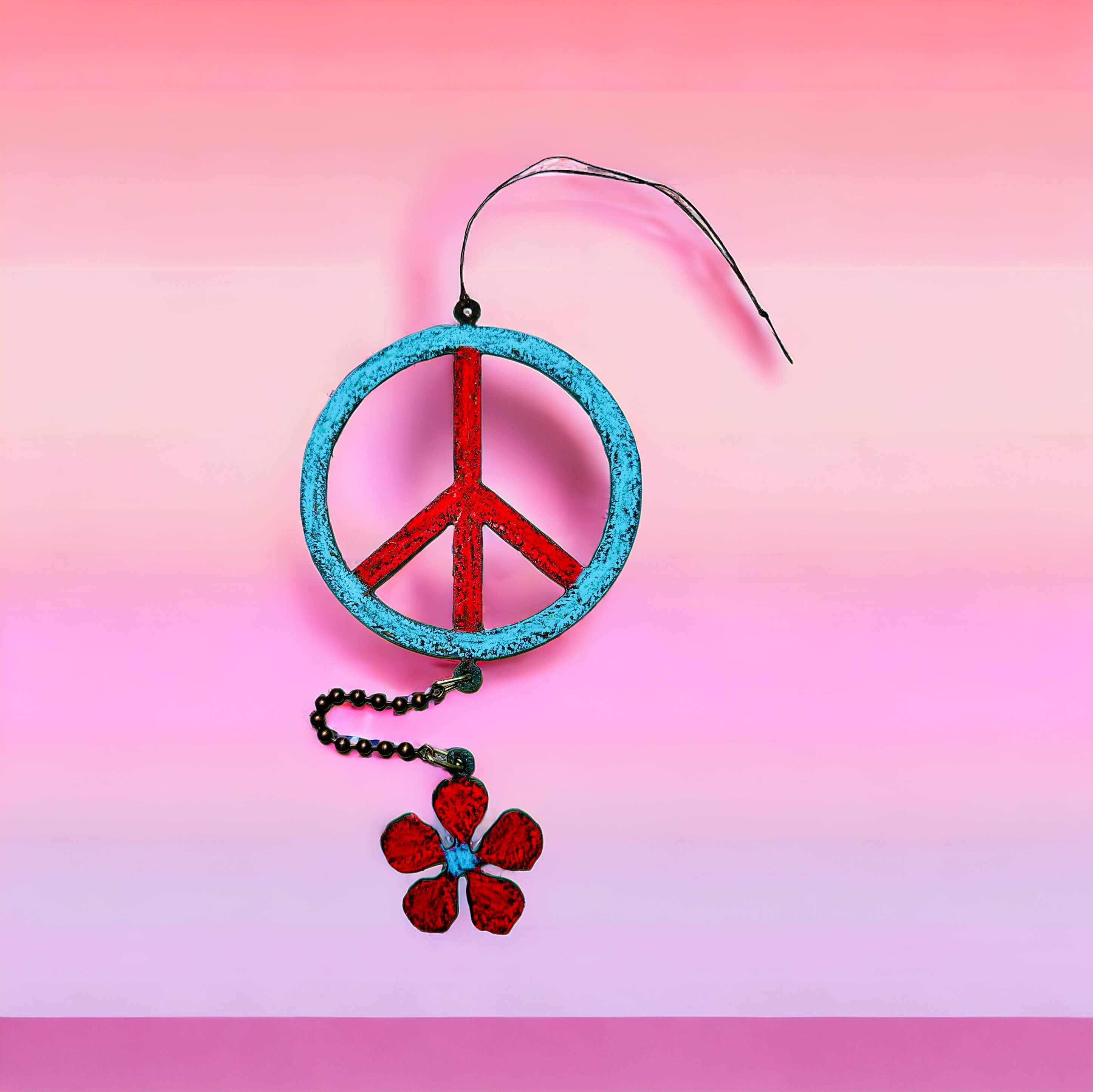 Whimsies - Vendita all'ingrosso Decorazione mobile - Segno della pace mobile, ornamento floreale mobile da giardino hippie eco1