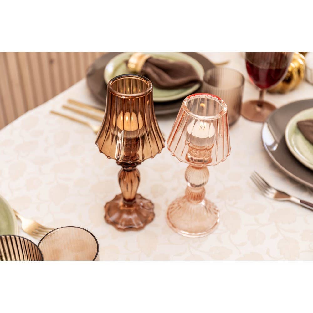 AULICA - Vente Bougeoirs - Bougeoir marron sur pied en verre 10x10x24.5cm3