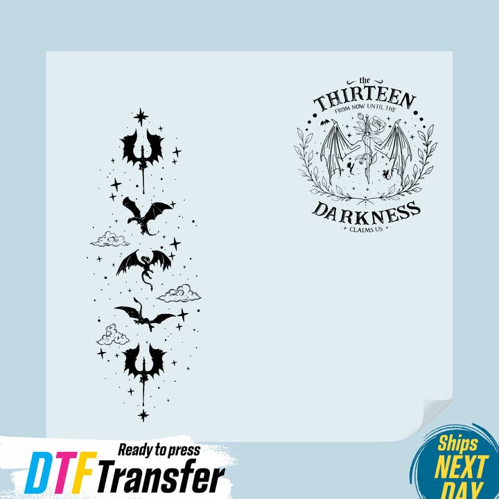The Thirteen Throne Of Glass Front and Back DTF Transfer for wholesale by DTF Office