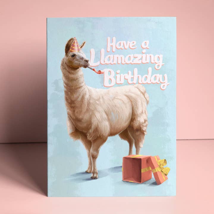 Llama Birthday Card, Funny Pun Illustration for wholesale by Fasanian Artistry