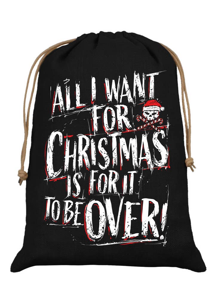 All I Want For Christmas Is... Black Hessian Santa Sack for wholesale by Grindstore