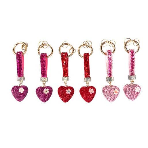 SORTIERT Doppelseitiger Strass-Herz-Schlüsselanhänger KC41101-11 (12 Stück) für den Großhandel auf Faire5