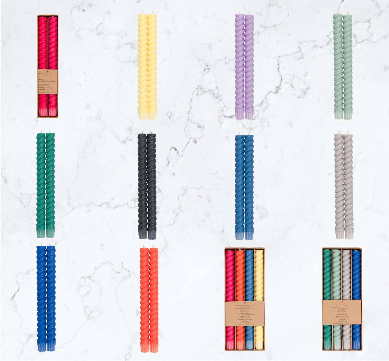 BRITISH COLOUR STANDARD - Europe – Engroshandel Stearinlys/lysestage – SPIRAL - Solid Saxe Blue Eco Middagslys, 2 pr. Pakke3