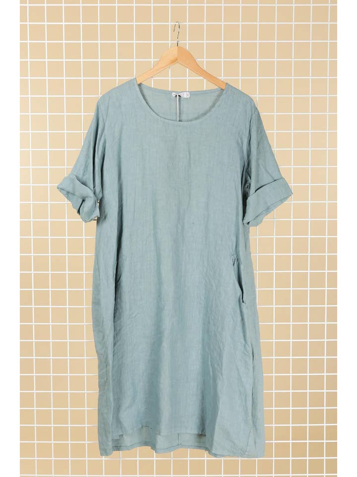 la maison des fibres naturelles - Wholesale Dress - Women's - Round neck dress in 100% linen 67618