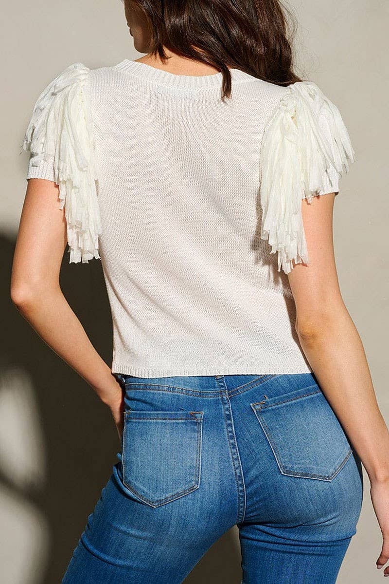 ROUSSEAU - Vendita all'ingrosso Top in maglia - Donna - BLUSA TINTA UNITA A MANICHE CORTE CON FRANGE9