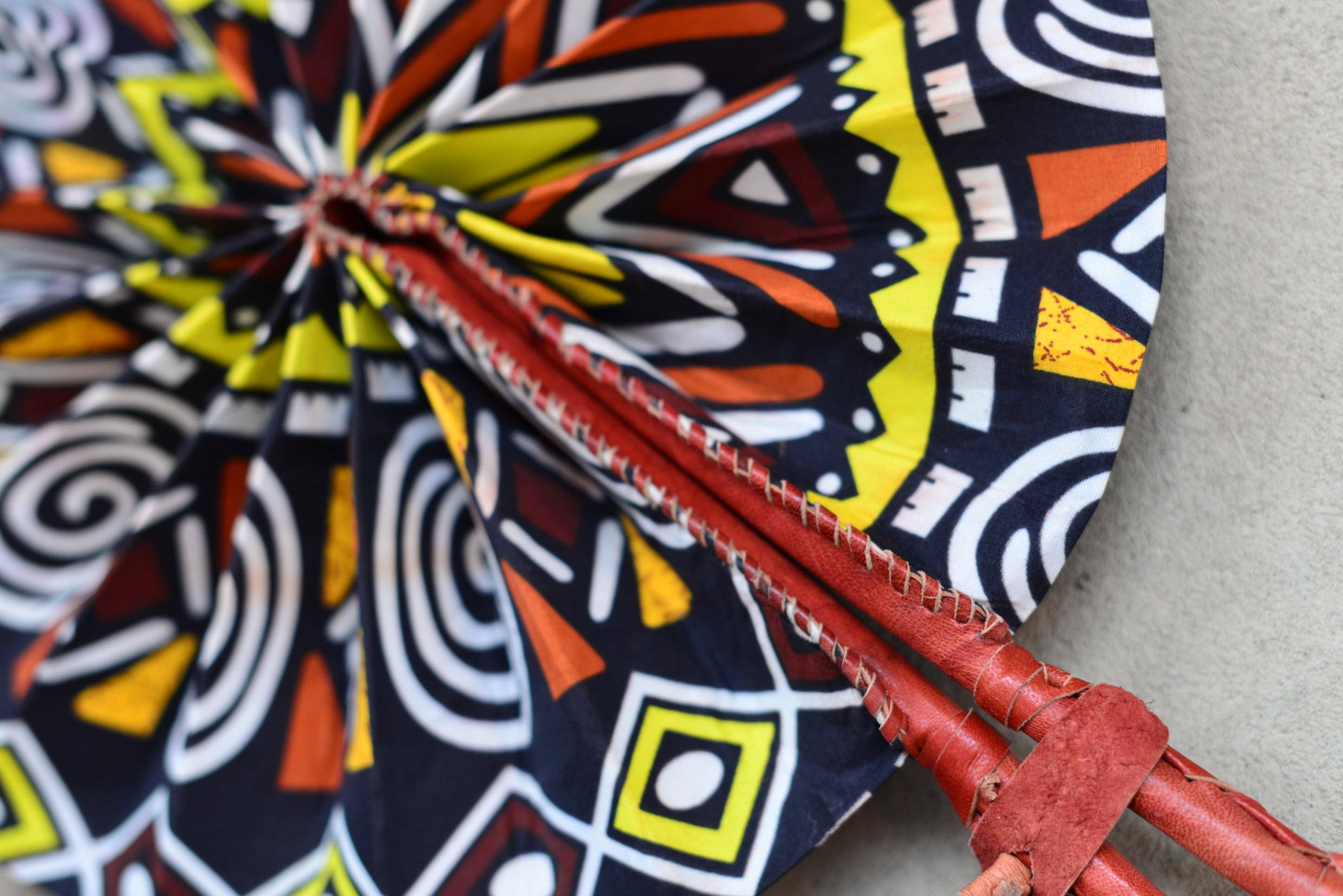 High crafty – wholesale Handheld folding fan – Colorful Fabric Fan | Handmade Folding Fan with Leather Hand3