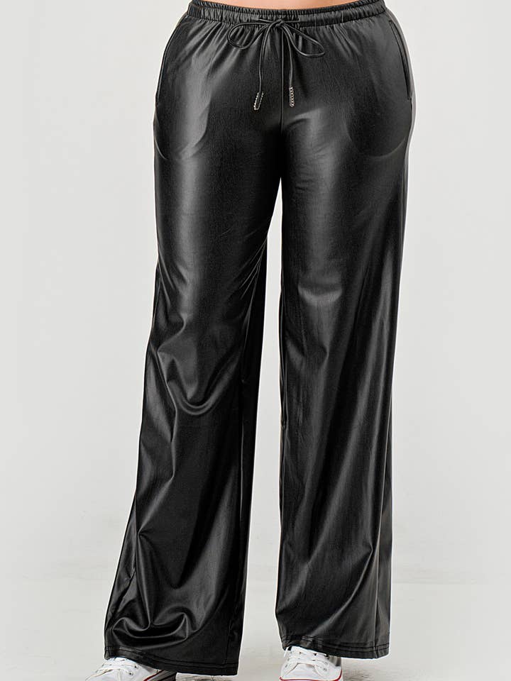 Dames rechte broek met trekkoord van PU-leer voor wholesale door REDFINCH APPAREL INC