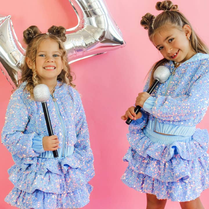 Ellie and Mila - Vente Ensemble haut et jupe – enfant - Ensemble deux pièces bleu avec sequins1