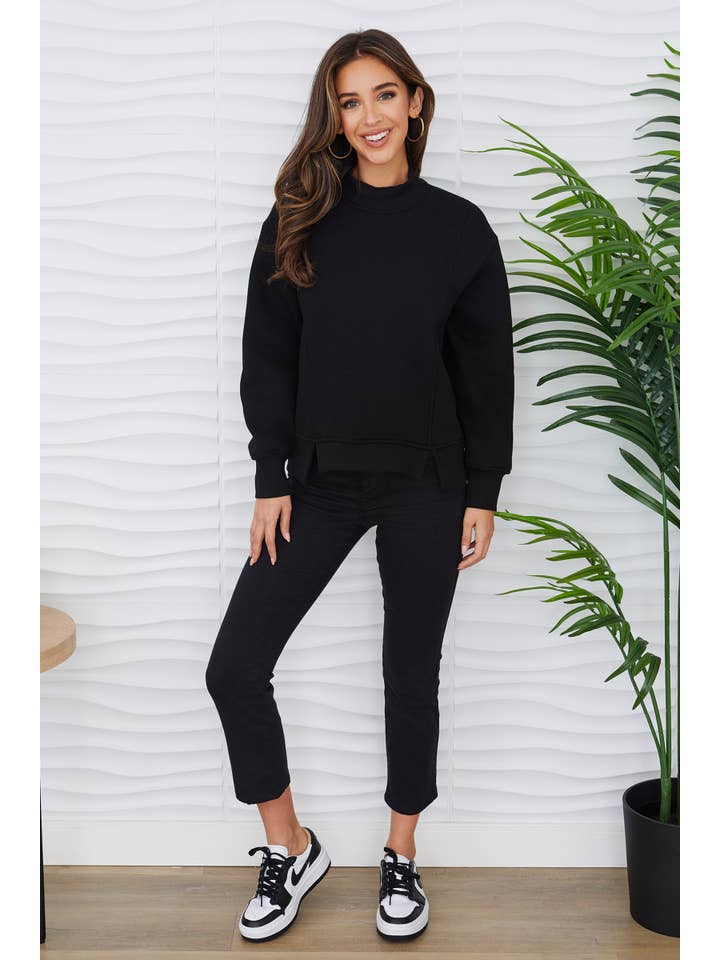 MILIO MILANO – wholesale Sweatshirt – Women's – FRENCH TERRY MOCKNECK SWEATSHIRT (L7041-BLACK)3