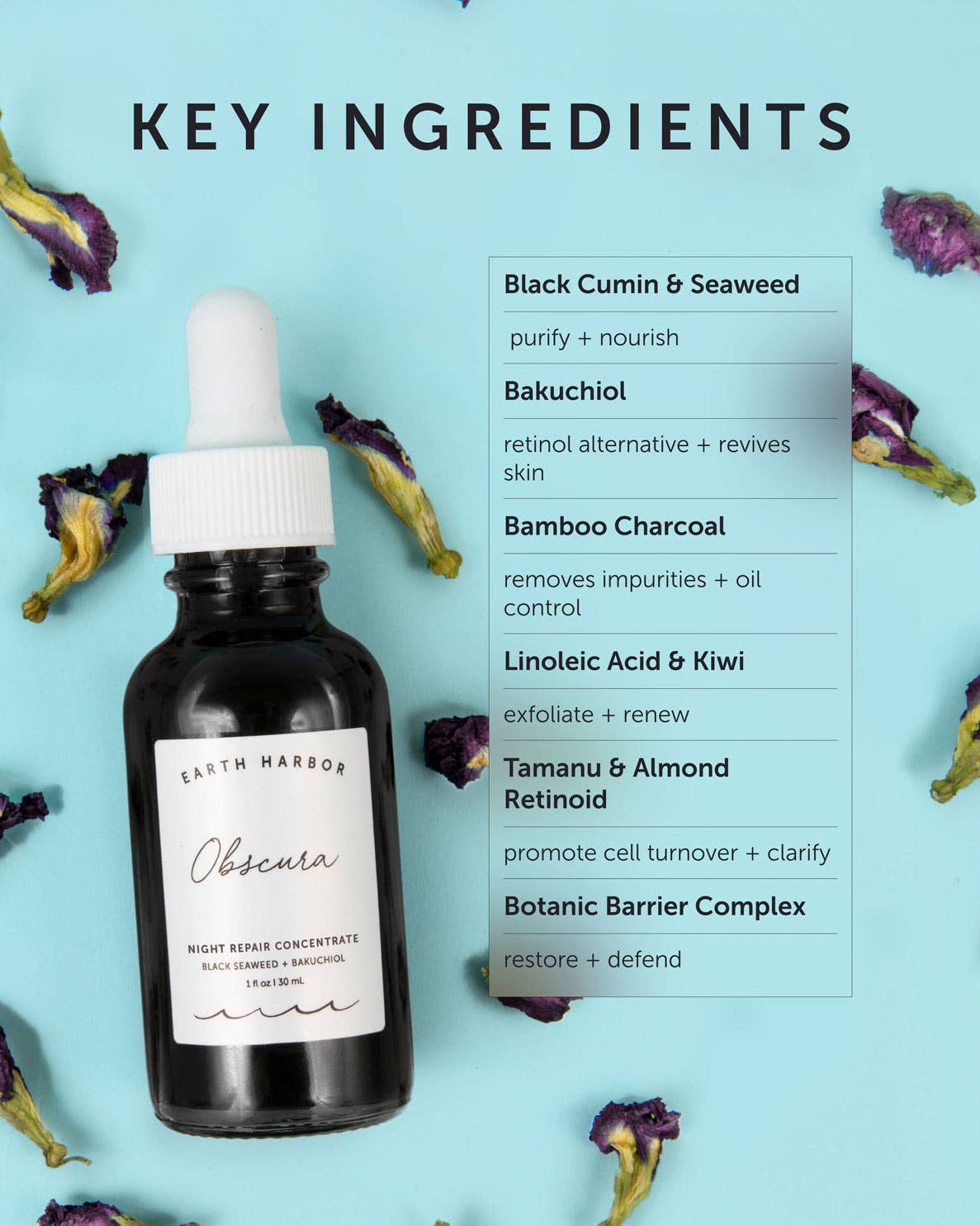 Earth Harbor Naturals - Wholesale Facial Serum/Concentrate - OBSCURA Night Repair Concentrate: Black Seaweed + Bakuchiol1