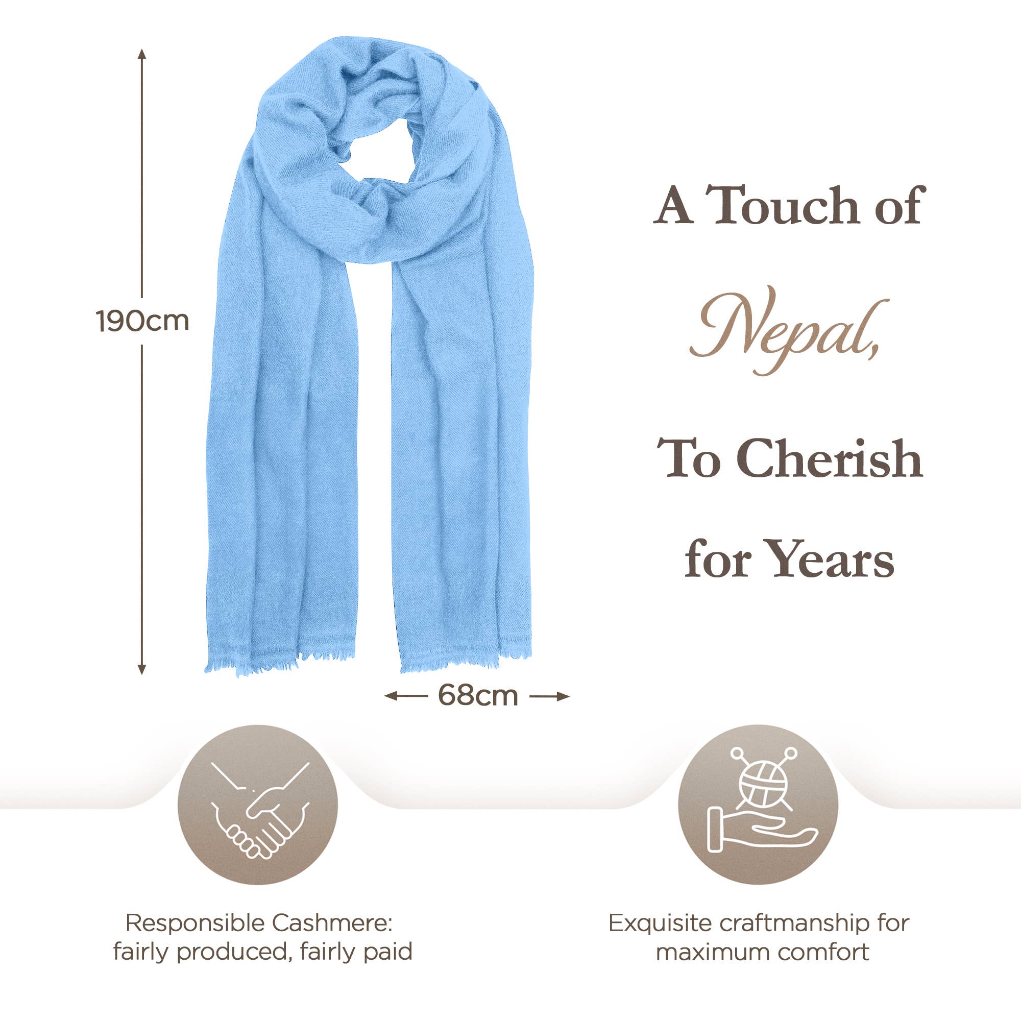 yanopurna – Engroshandel Tørklæde - Dame – Enkelt lys blå cashmere tørklæde2