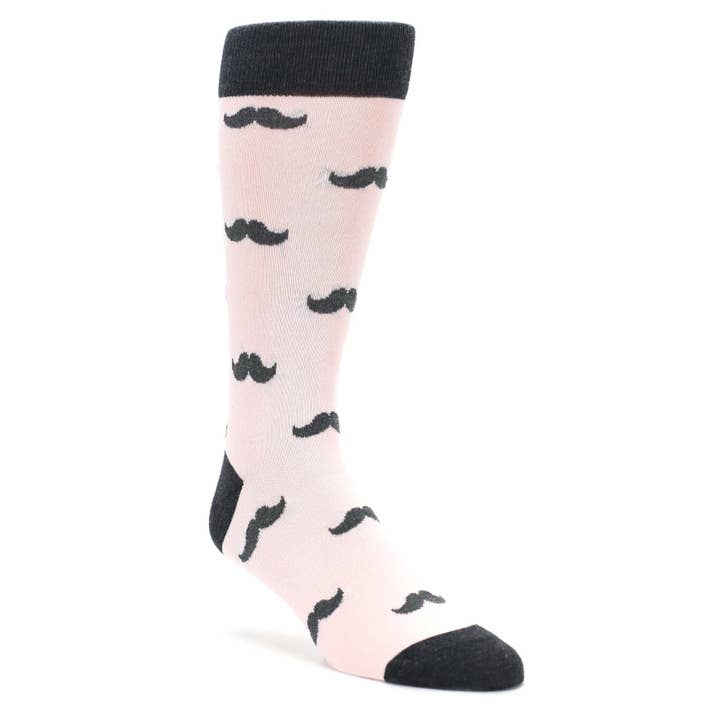 Statement Sockwear - Wholesale Socks - Men's - Petal Pink Gray Mustache Groomsmen Wedding Men’s Dress Socks
