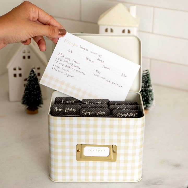 1canoe2 | One Canoe Two Paper Co. - Wholesale Recipe Box - Beige Gingham Tin Recipe Box