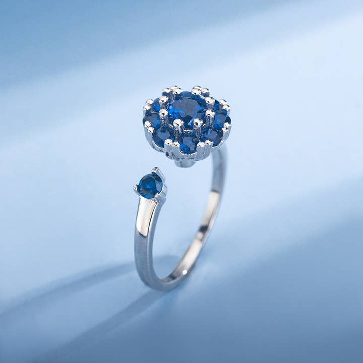 Perimade & Co. LLC – wholesale Multi-stone ring – Flower Anxiety Fidget Spinner Ring in 925 Sterling Silver