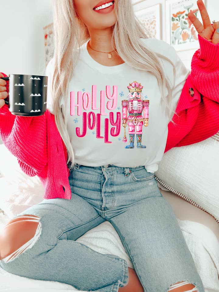 Holly Jolly Nutcracker Christmas Adult Graphic Tee for wholesale by Uncommon Label