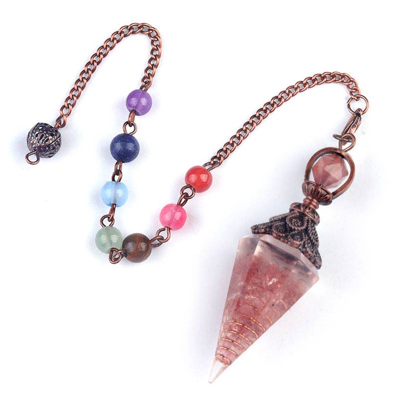 Mio Queena - Wholesale Spiritual Stone/Crystal - Hexagonal Cone Stone Pendulum with Chakra Chain - CS11