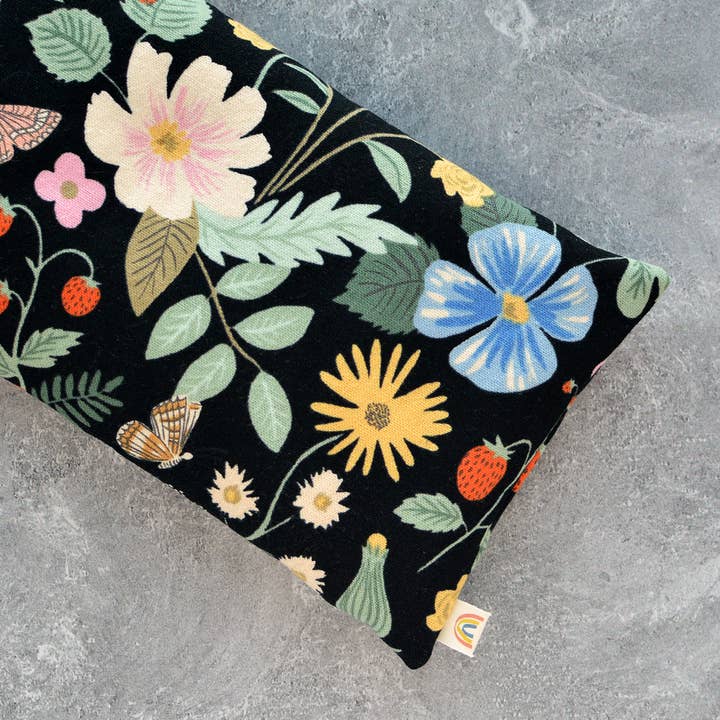 Minor Thread - Wholesale Spa/Therapy Pillow - Oversized Eye Pillow in Strawberry Fields Black Botanical