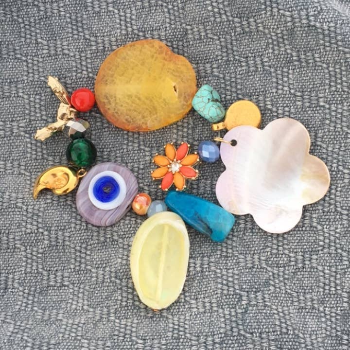 SIBYLLADELPHICA - Wholesale Beaded bracelet - Stretch Bracelet With Agate & Mother Of Pearl - "Honey Bee"4