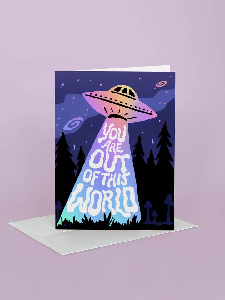 Ruimteschip wenskaart met holografische folie voor wholesale door Idlewild Co.