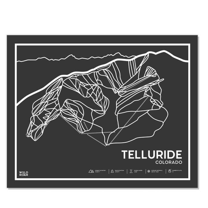 Telluride Trail Map for wholesale by Wyld & Roam