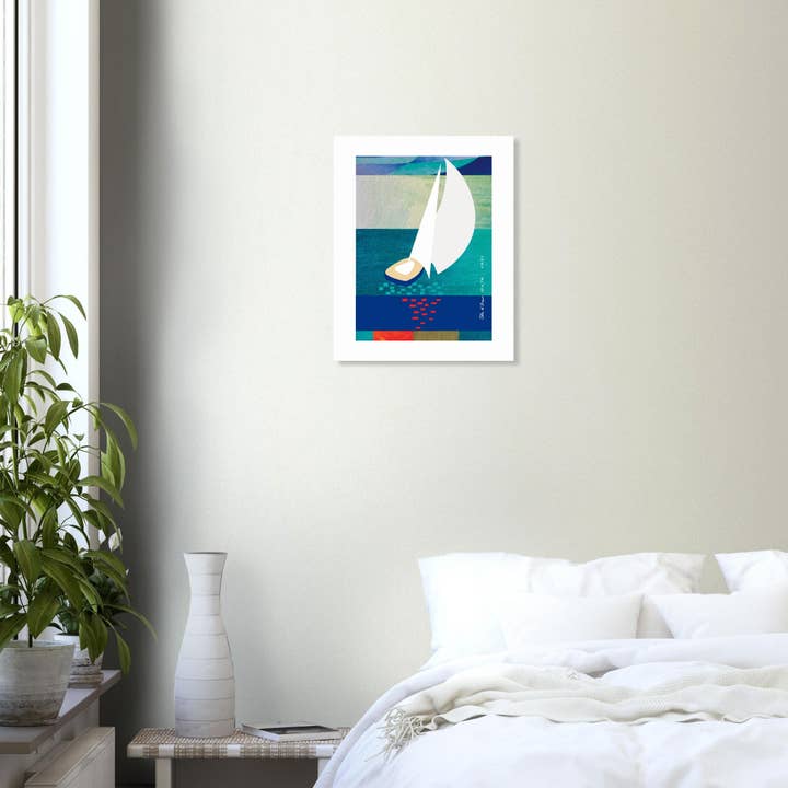 Creations Awol - Wholesale Poster - White Sailboat At Sunset On The Sea With Graphic Reflection: French Rivera Classic Matte Paper Poster7