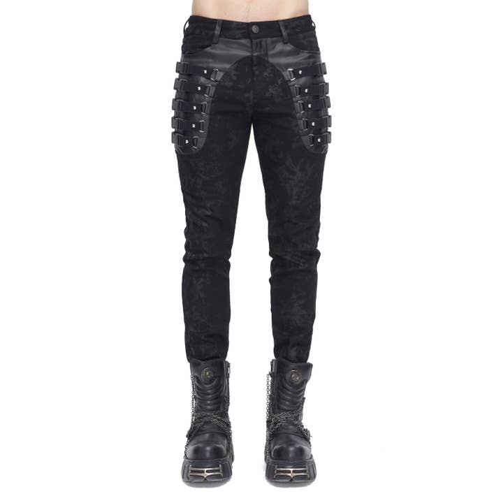 PANTALON NOIR SLIM À BOUCLES LATÉRALES pour la vente par Western Fashion