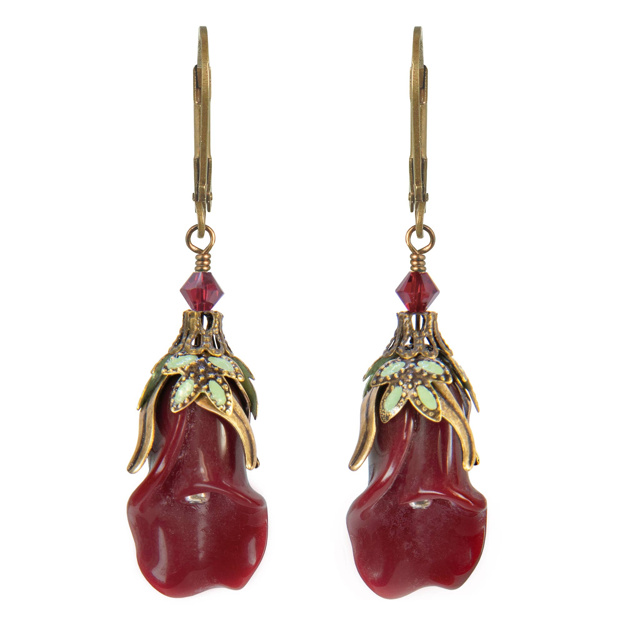 NoMonet - Vente Boucles d'oreilles pendantes - Fairyland : boucles d'oreilles florales paisibles avec feuilles peintes à la main2